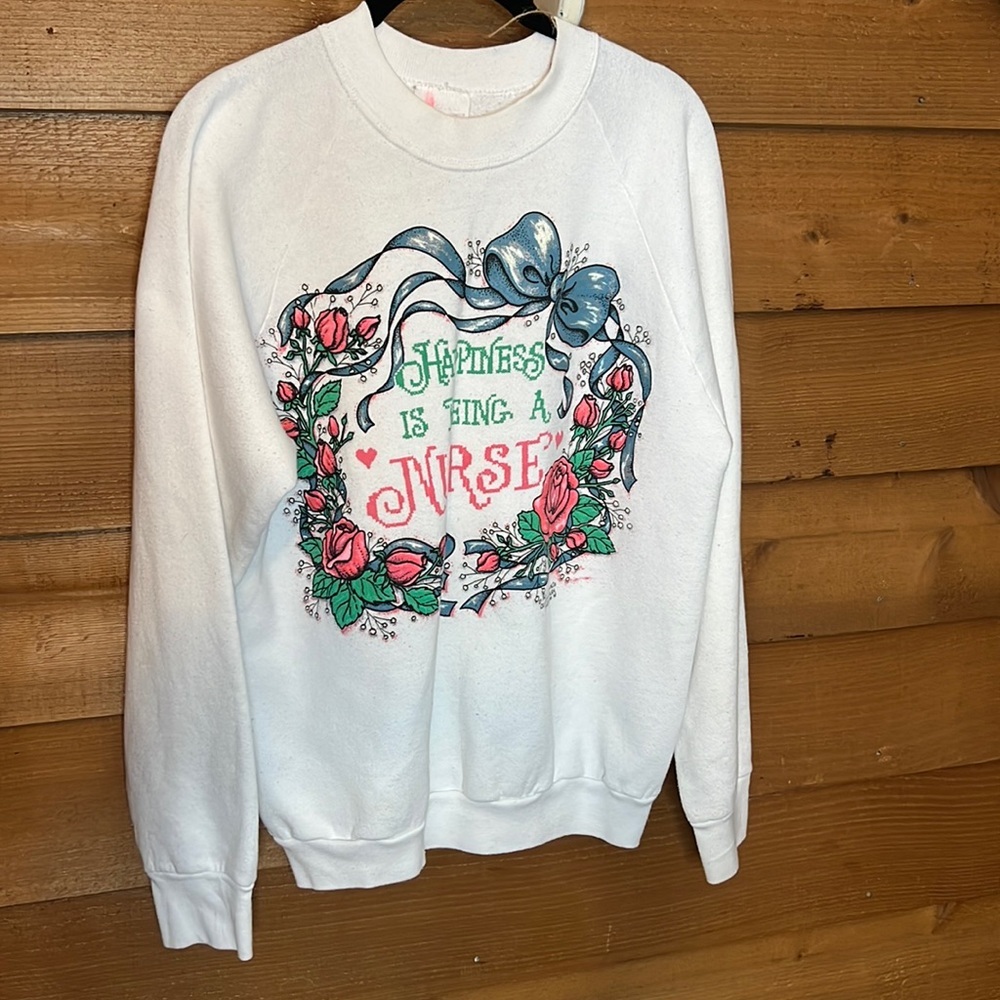 Nurse Vintage Sweatshirt Logo 90s crewneck floral cottagecore Rose Bow